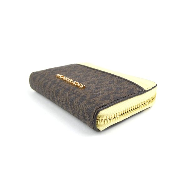 Michael Kors Jet Set Brown Yellow Medium Logo Zip Around Card Wallet NWOT - Picture 6 of 9